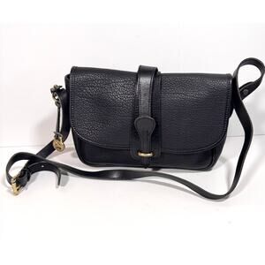 Dooney and Bourke Vintage 90s Leather Equestrian Tack Shoulder Bag Black Brass